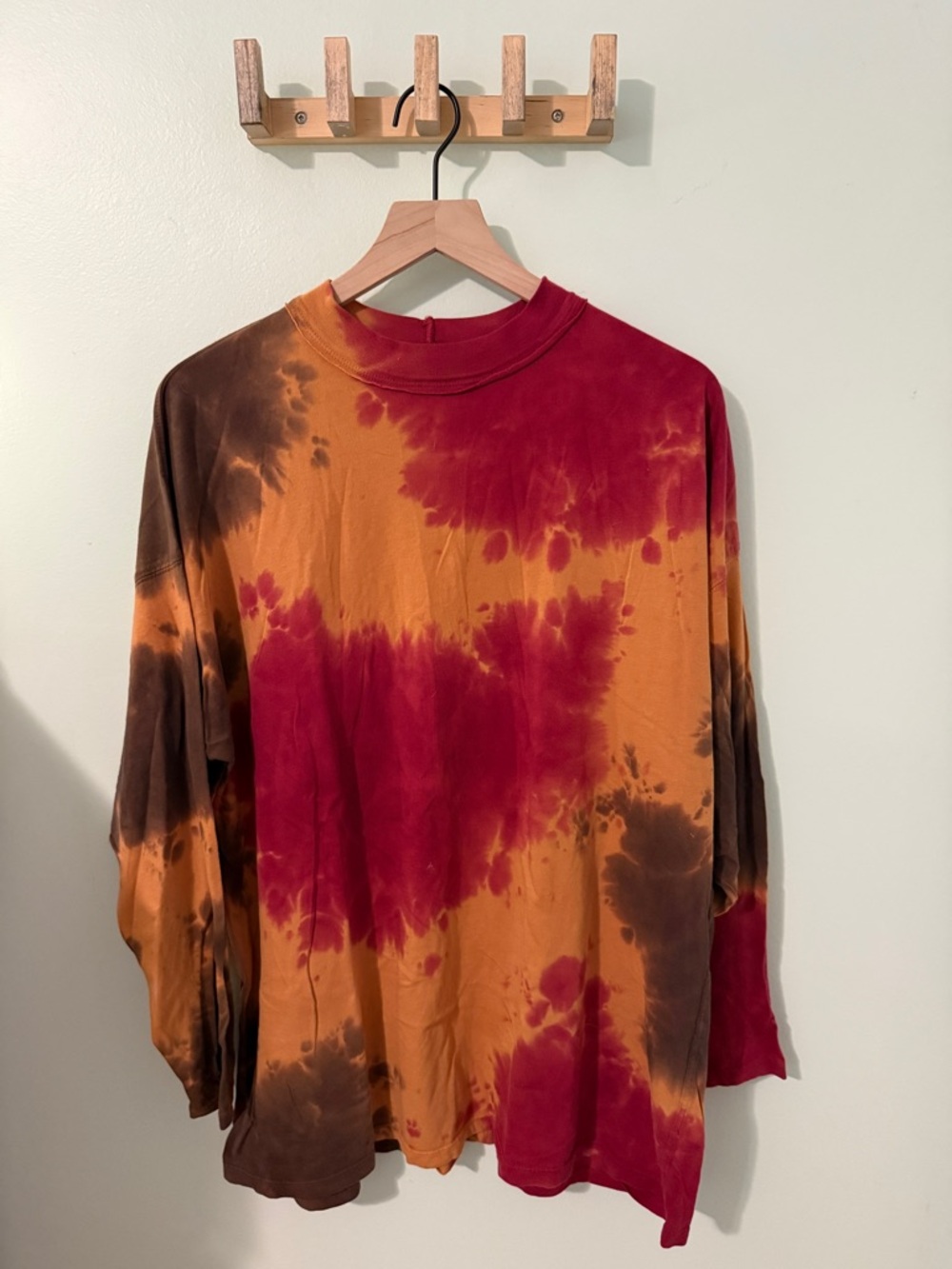 We the Free Tie-Dye Long Sleeve Tee in Burnt Orange, Deep Red & Brown L